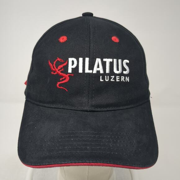 Pilatus Luzern Strapback Baseball Cap Black One Size Adjustable Embroidered - Picture 2 of 10
